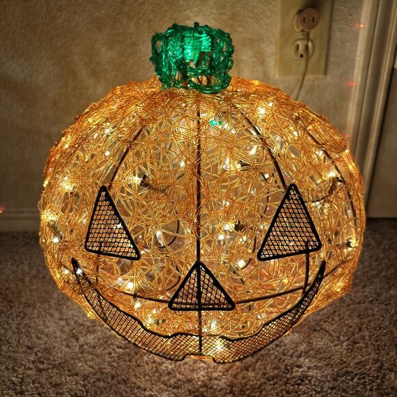 VTG 15" Spun Spaghetti Lucite Plastic Pumpkin Jack O Lantern Light Decor - Picture 9 of 9